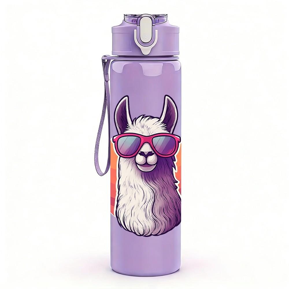 1PC Sunglasses Purple Llama 750ml Color Plastic Sports Water Bottle Leakproof Flip Straw Lid Suitable for Sports Office Home Use