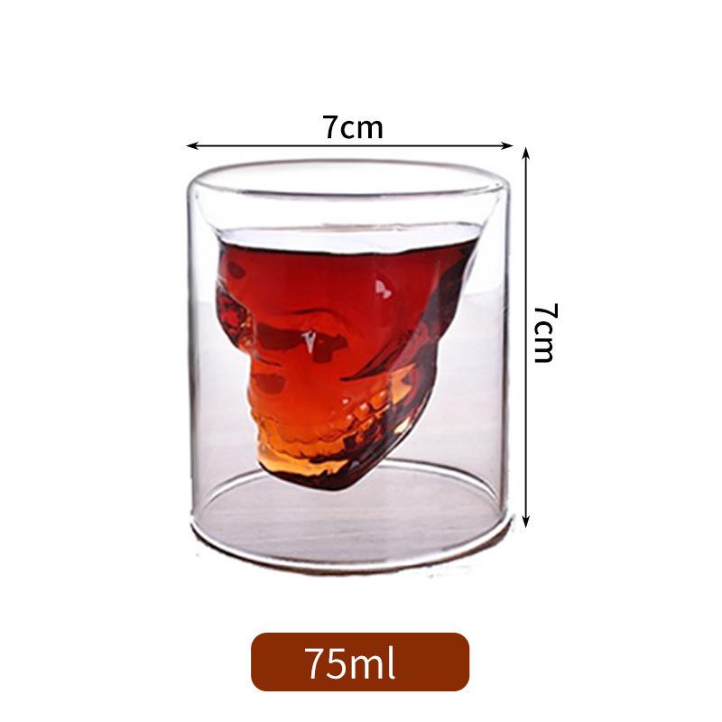 Double-layered Transparent Skull Head Coffee Mug Crystal Glass Cup for Home Bar Club Whiskey Tequila Wine Vodka and Beer Wine