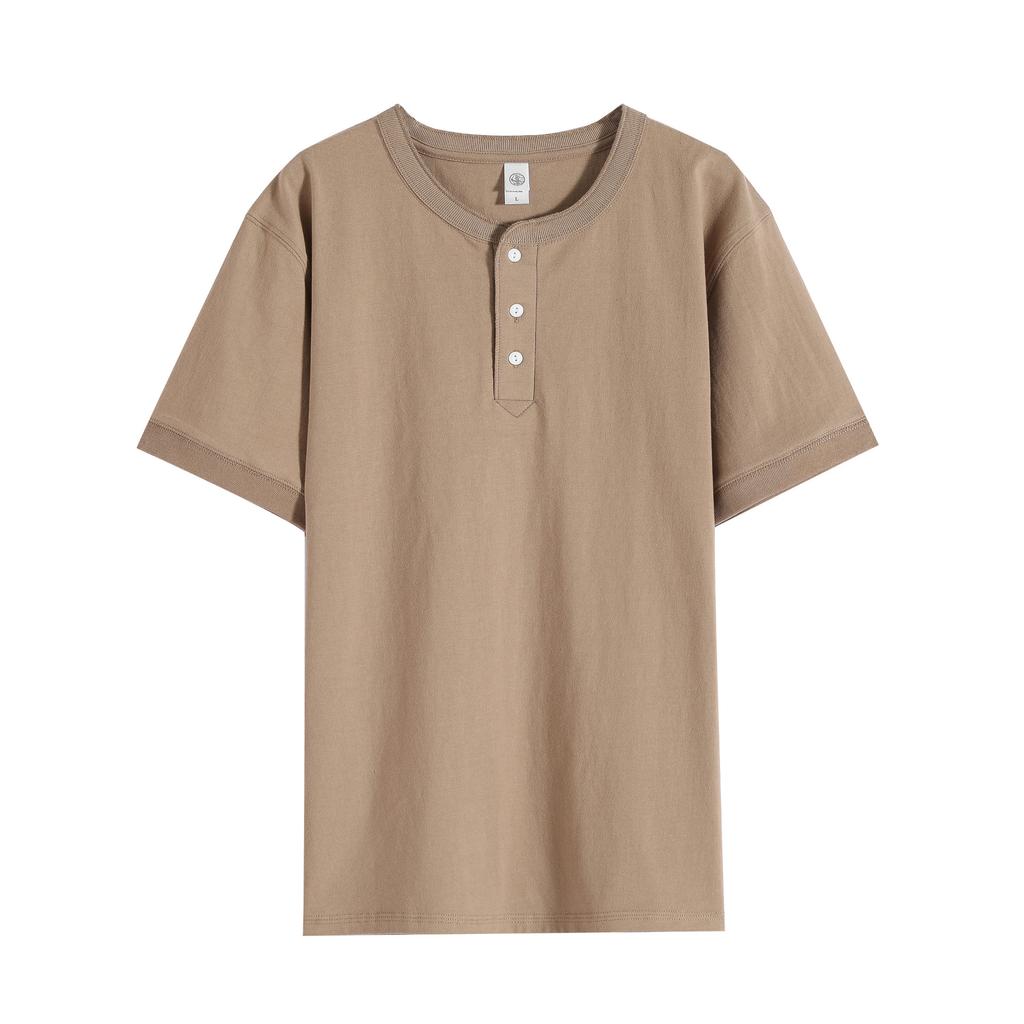 Men Short Sleeve Henley Heavyweight Every Day T-Shirt