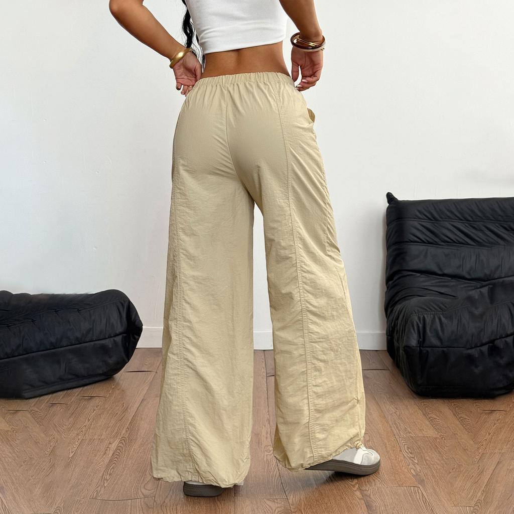 Women's Casual Fashion Drawstring Loose Wide Leg High Waist Straight Pants