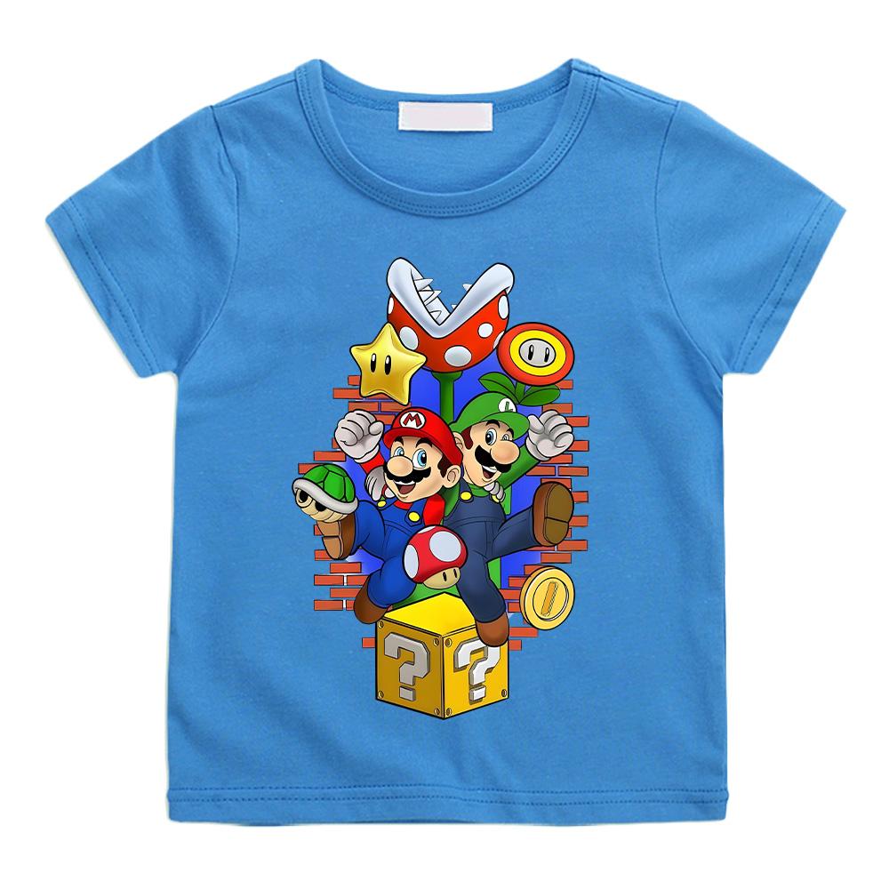 Super Marios T-Shirt for Children Cotton Tee Shirt Crewneck Short Sleeve T Shirt Fashion for Boys Girls Clothing Cartoon Tees High Quality Casual Top