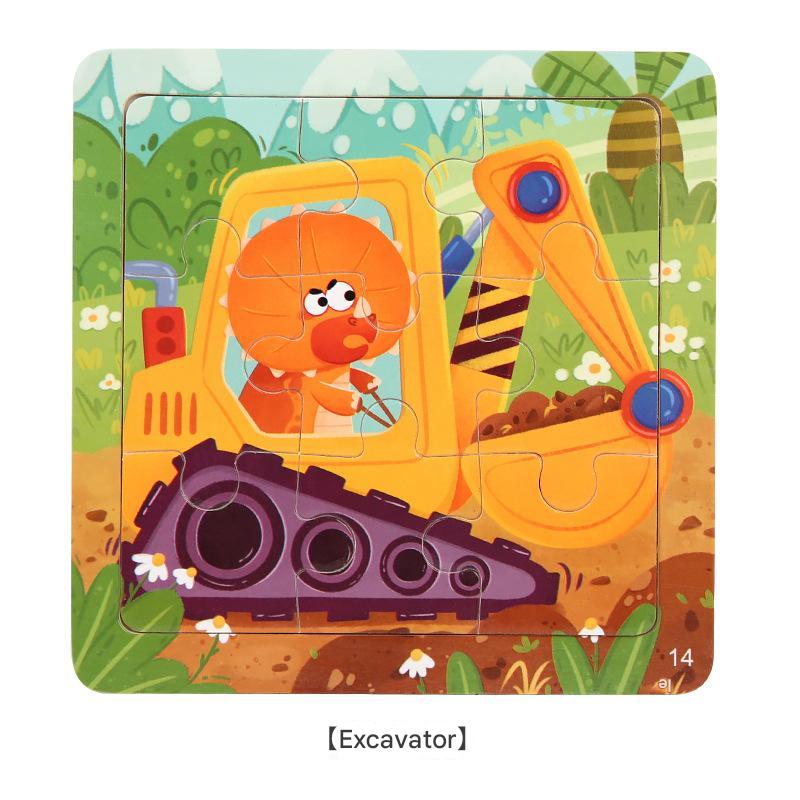 9-Piece Wooden Children'S Jigsaw Puzzle Toy For Early Childhood Education Cartoon Animal Transportation Cognitive Puzzle