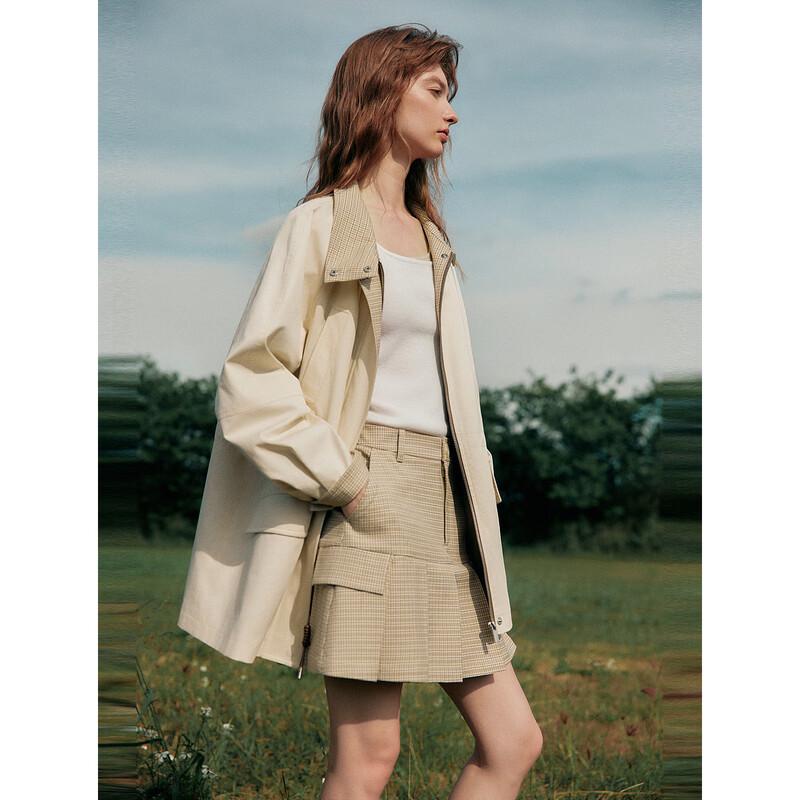 ELLE Women s French Style Plaid Loose Trench Coat L