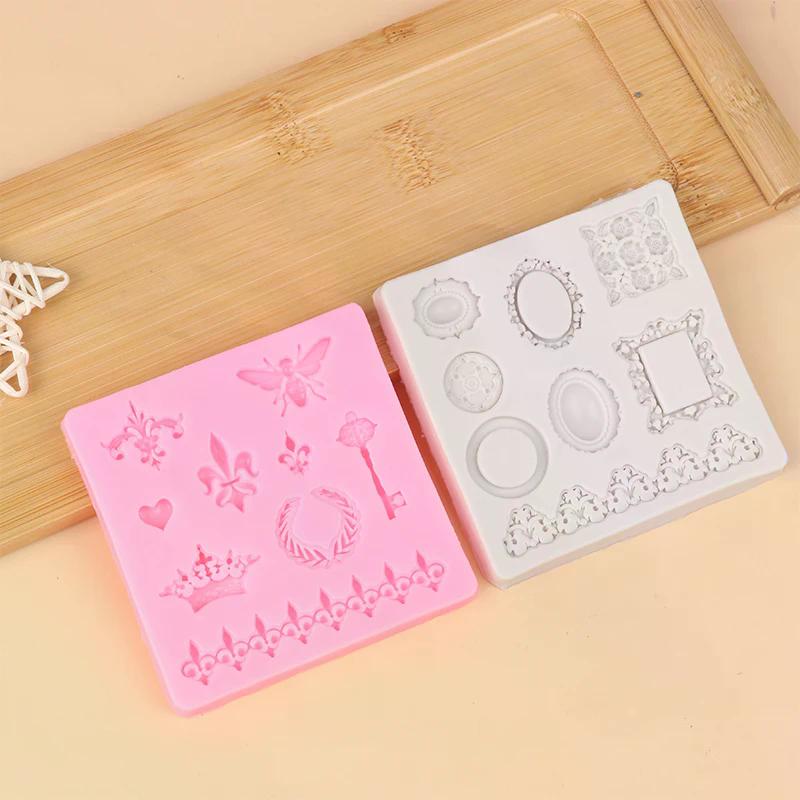 Dragonfly Crown Key Photo Frame Shaped Silicone Mold DIY Lace Scroll Photo Frame Silicone Candy Cake Border Decoration Mold