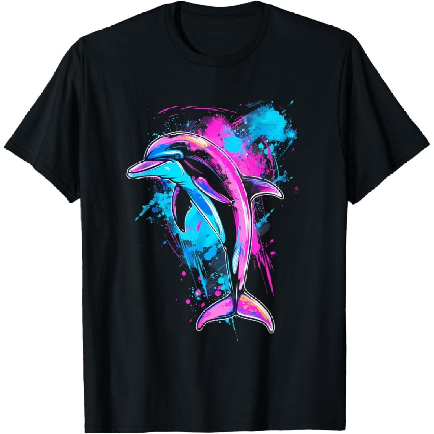 Dolphin Watercolor Ocean Sea Dolphin Sea Ocean Animal T-Shirt S