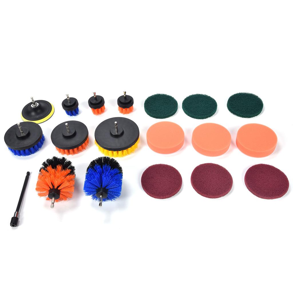 19-teiliges Bohrbürsten-Aufsatzset Scheuerschwämme Schwamm Kunststoffbürste Polierpad zur Wandreinigung