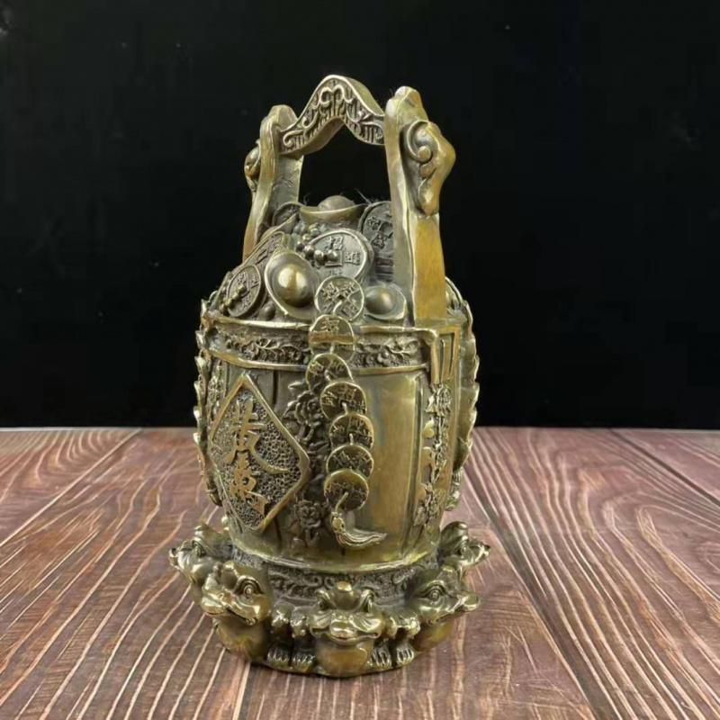 Brass Bucket Of Gold Yuanbao Golden Toad Fortune Gourd Home Store Craft Gift Ornament