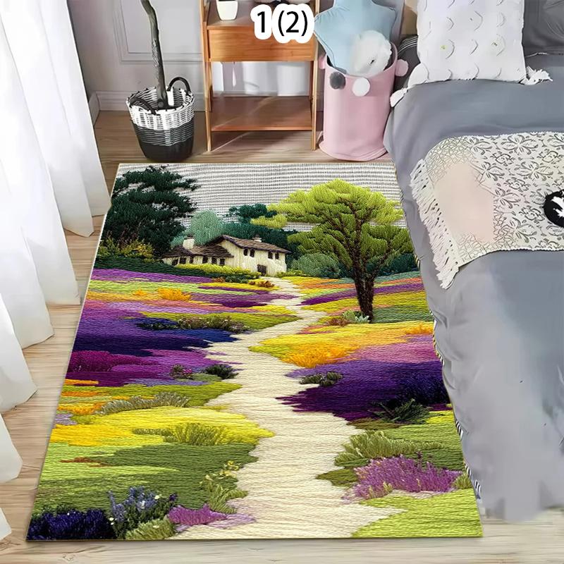 

Japanese Garden Stone Path Floral Pattern Non Slip Bathroom Door Mat Washable Floor Carpet for Living Bedroom Vintage Moroccan 40X60cm