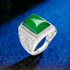 Ethnic Hollow Imitation Green Agate Men Adjustable Ring
