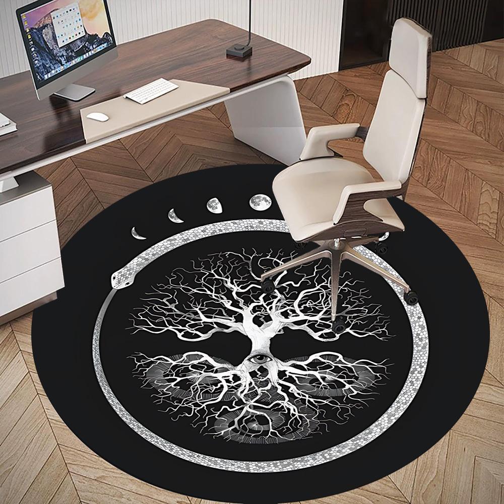 1pc Tree of Life Moon Phases Round Chair Mat Area Rug - Non-Slip, Floor Mat for Office, Bedroom, and Indoor Decor C1125363