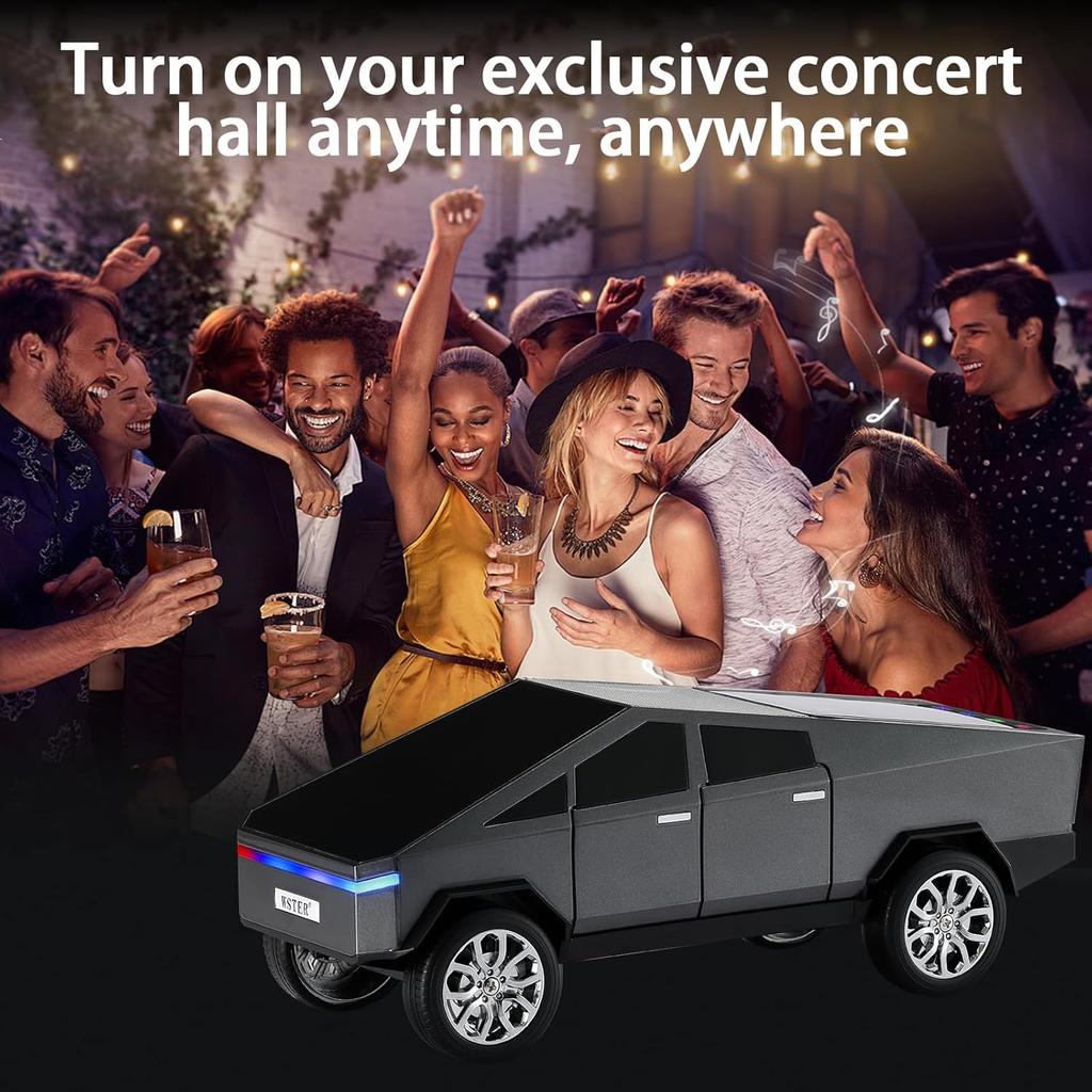 Przenośny głośnik Bluetooth w kształcie repliki pickupa, z ekranem wyświetlacza, dźwiękiem HD, parowaniem TWS, radiem FM, wbudowanym mikrofonem do rozmów w trybie głośnomówiącym, LED