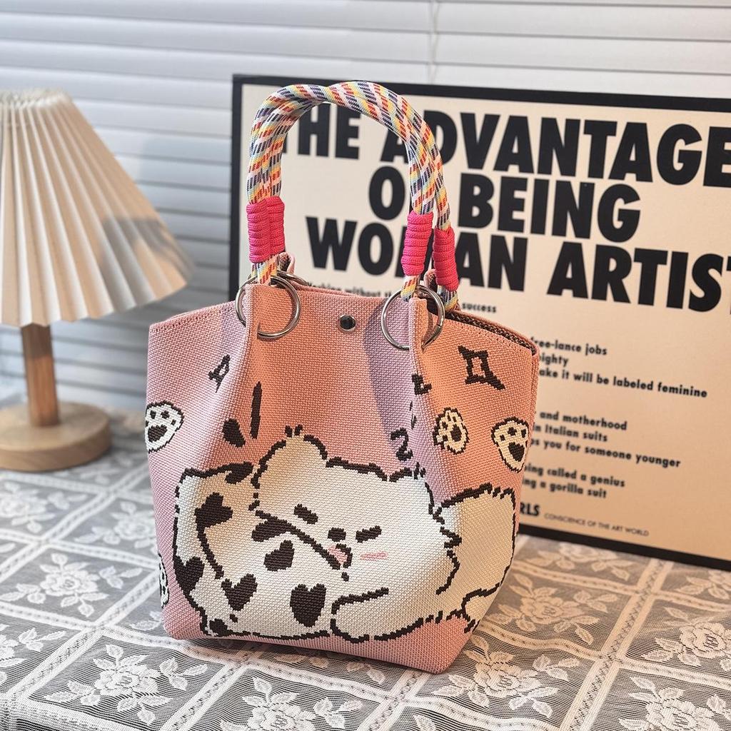 Handtasche mit großer Kapazität im japanischen und koreanischen Strickstil - Tragbare, pendlerfreundliche Tragetasche mit einem kleinen quadratischen Design für diverse Gegenstände