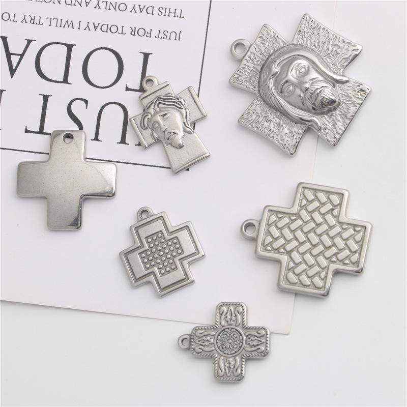 

Квадратный кулон-шарм из нержавеющей стали с крестом для DIY украшений Model 3#