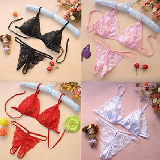 Women's Sexy Lace Open Crotch Thongs G-string Top Underwear Bra Set Sleepwear