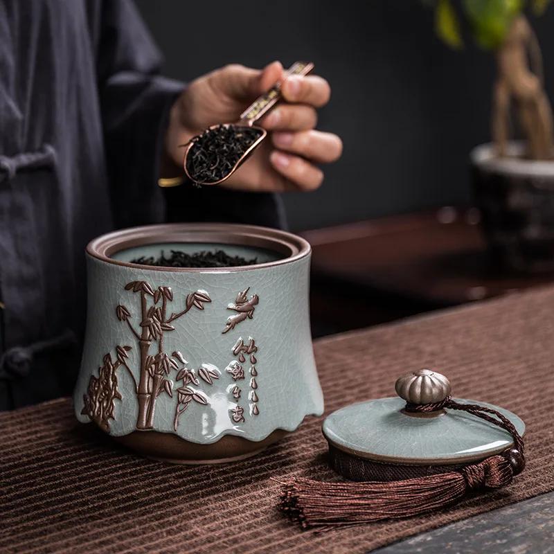 Tea Containers Ceramic Sealed Can Large Size Tea Box Storage Tank Ceramic Tea Utensil Portable Tea Storage Tea Caddy Tea Jar