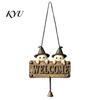 Spooky Home Entrance Decor Halloween Wooden Welcome Hanging Sign, Vintage Farmhouse Door Hanger with Skeleton Pumpkin Style Festive Ghost, Decorative