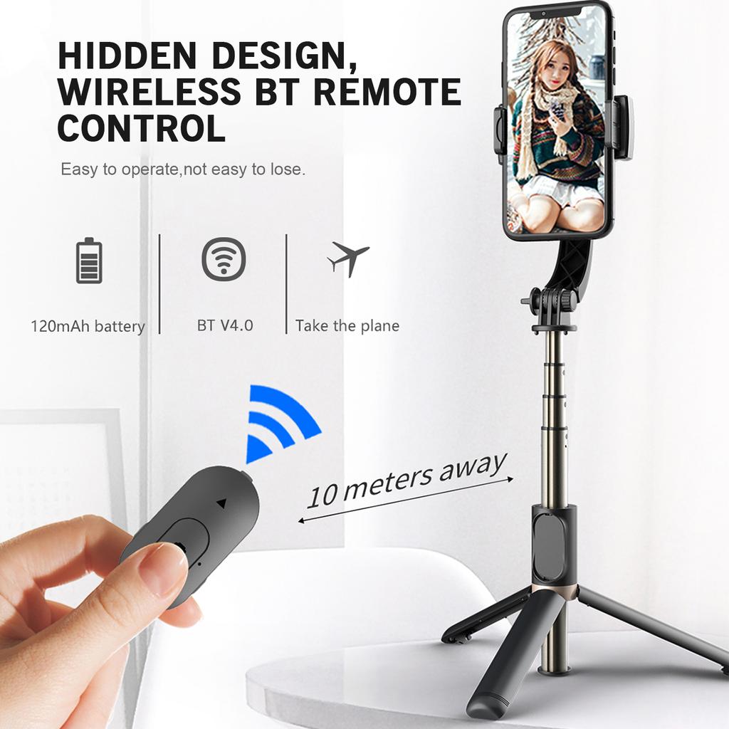 Uttrekkbart trådløst BT Selfie Stick håndholdt Gimbal Stabilizer Stativ med avtakbar fjernkontroll