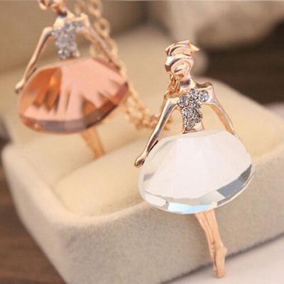 Frauen Strass Ballett Mädchen Anhänger Pullover Kette Halskette Schmuck