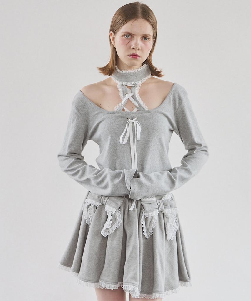 LILLILLY Front Lace-Up Top_Gray