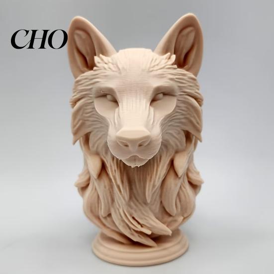 Decorazione Moderna Testa di Lupo Statuetta Stampata 3D, Statua Realistica con Base Rotonda Scultura Animale, Selvaggia per Casa Ufficio Libreria