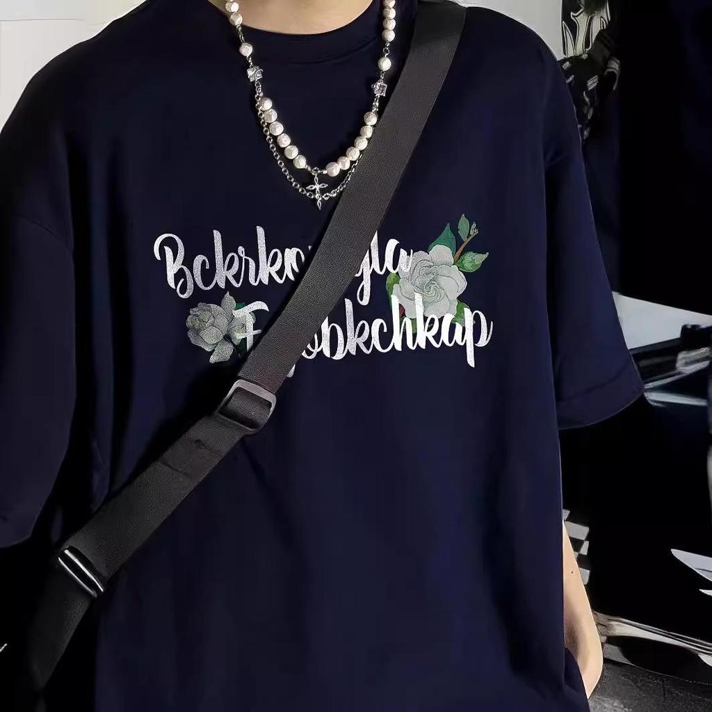 Harajuku Style Green Ink Print Loose Casual Short Sleeve T-shirt for Women