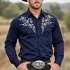 Camicia da Uomo con Stampa Floreale Lavorazione Etnica Camicia Western Camicia da Cowboy Manica Lunga Vintage Retrò Vacanza all'Aperto