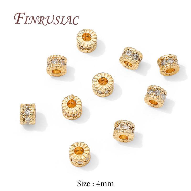 4mm 6mm 8mm 18K Gold Plated Brass with Zircon Round Spacer Beads For Beading,Metal Separator Beads,DIY Jewelry Making Supplies