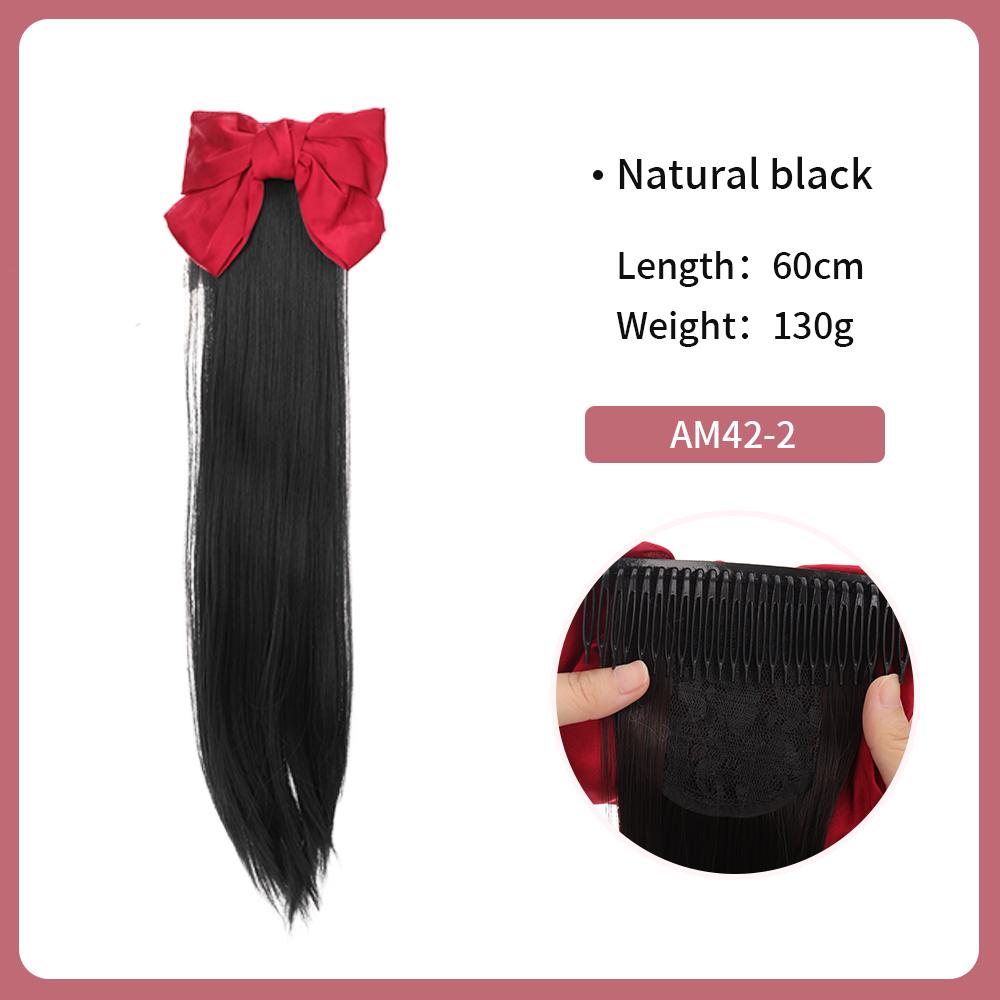 

Синтетические прямые волосы, хвост, женская мода, длинные волосы, бант, парик, хвост, расческа для волос, прямой зажим для волос, парик для молодой девушки