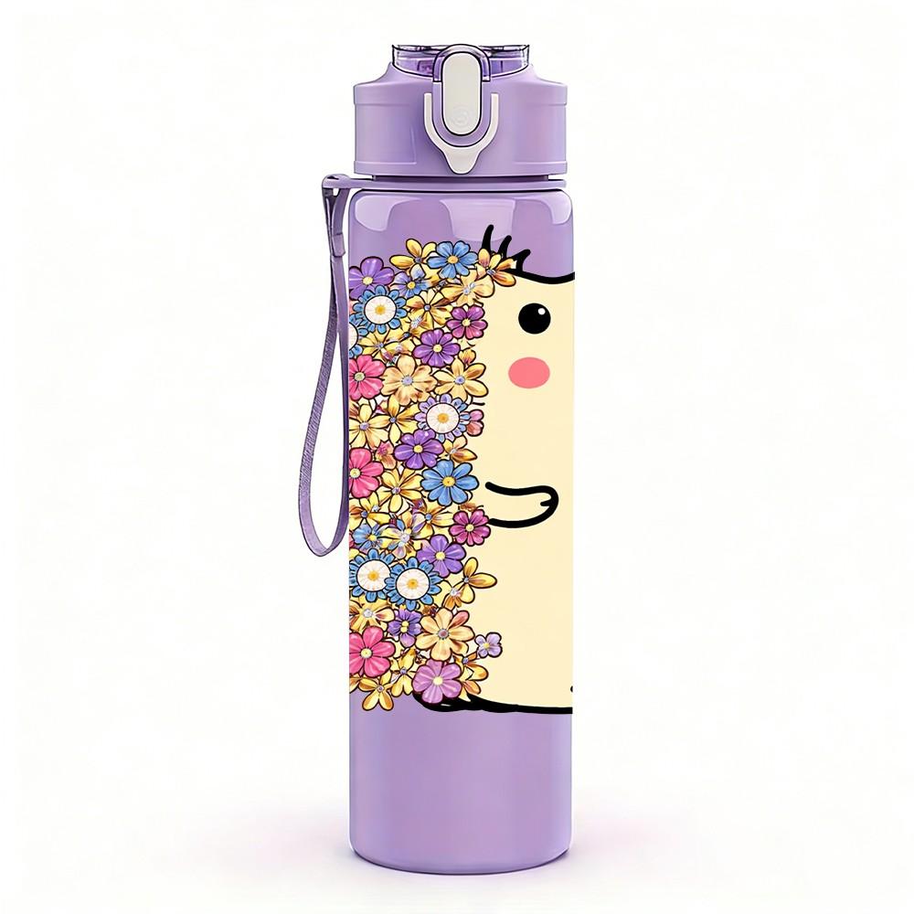 1PC Cute Hedgehog Pastel Cartoon Print 750ml Color Plastic Sports Water Bottle Leakproof Flip Straw Lid Suitable for Sports Office Home Use