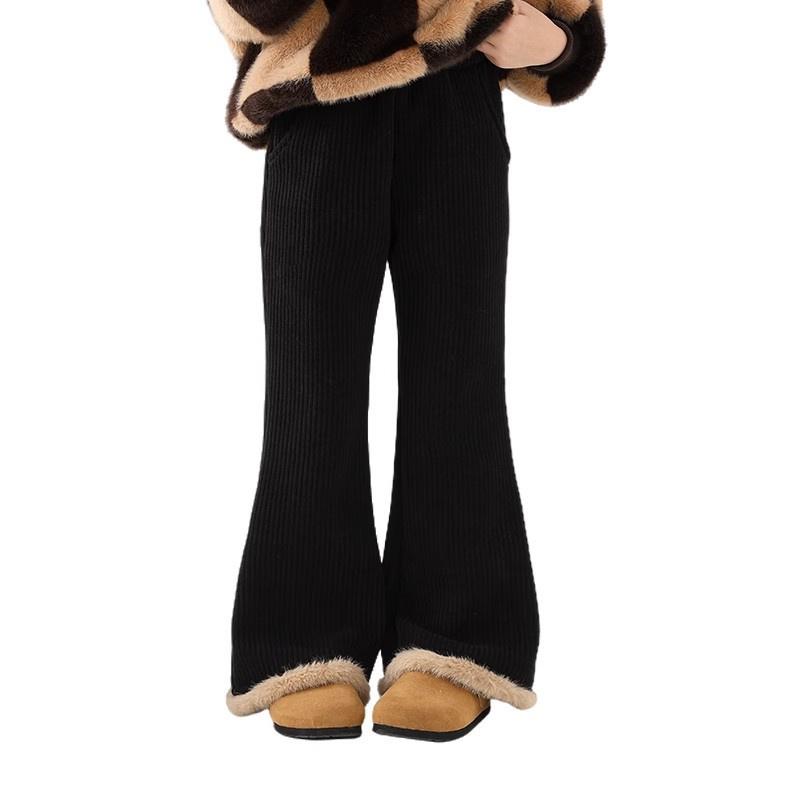 Thick Warm Bell Bottom Pants Winter Girls Fleece Lined Slim Fit Trousers Autumn Kids Fashion Trendy Trousers Children Clothing