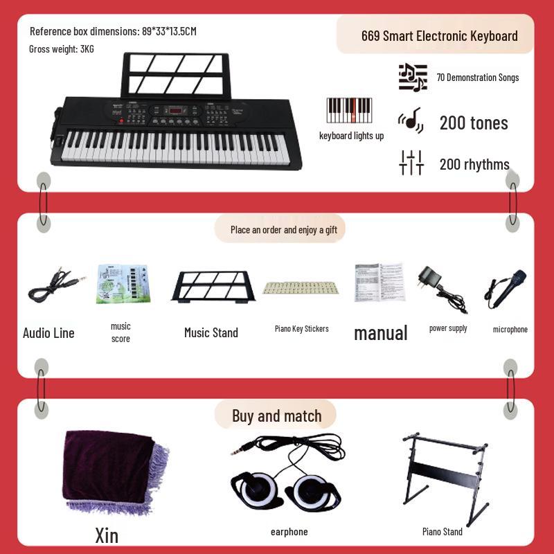 Portable 61-Key Electronic Keyboard for Beginner Students