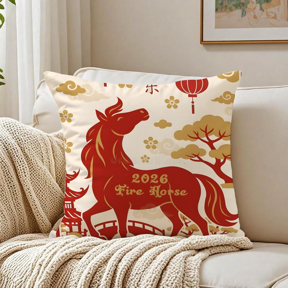 Y-Year Of The Horse Graffiti Cushion Cover Pillowcase Anti-Dustmite Living Room Sofa Decor Cushion Room