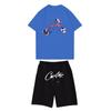 Unisex Jogging Set Summer Casual Printed Round Neck Short Sleeve T-Shirt + Shorts Set Sports Suit