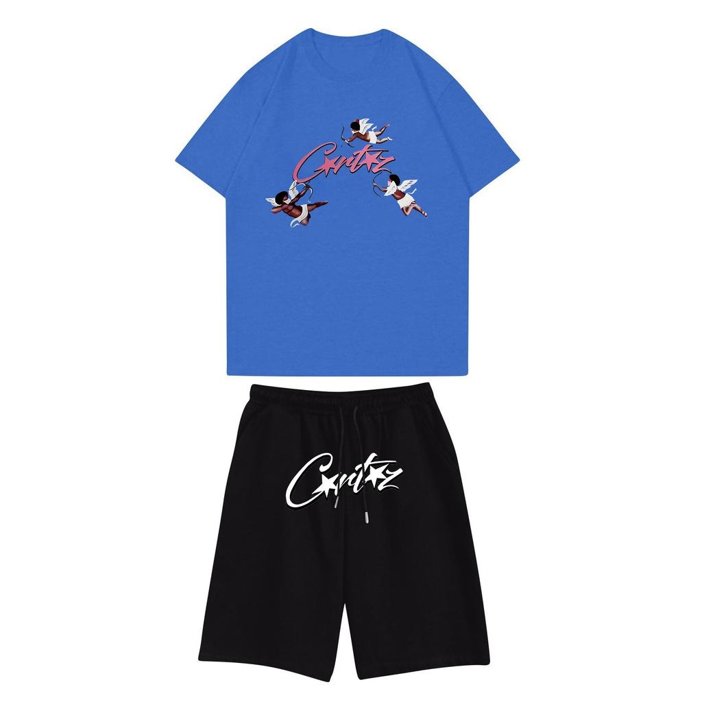 Unisex Jogging Set Summer Casual Printed Round Neck Short Sleeve T-Shirt + Shorts Set Sports Suit