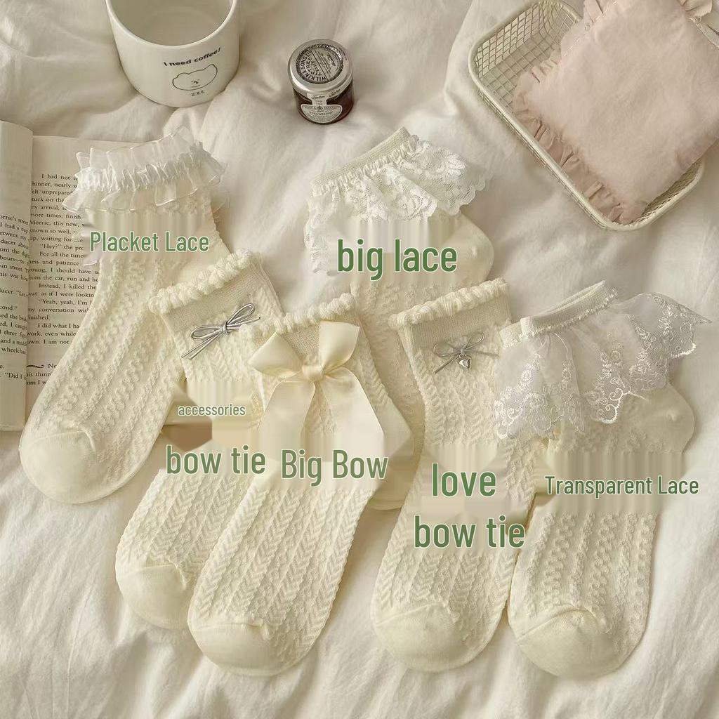 Japanese Lolita Soft Girl Lace Bow Mid-Calf Socks