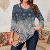 Dámské potištěné topy plus size s dutým véčkovým výstřihem a 3/4 rukávy, elegantní ležérní topy