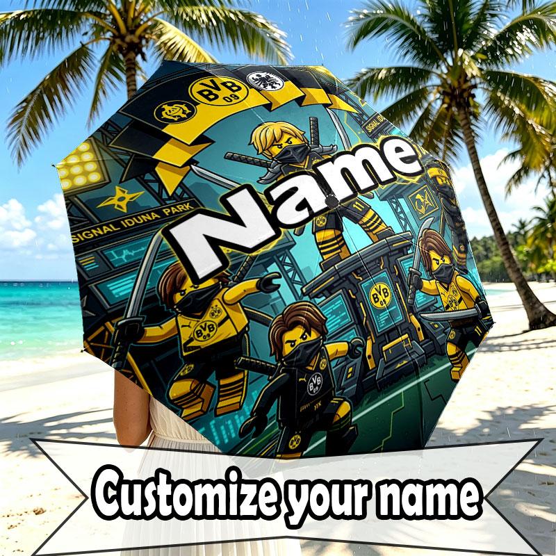 Custom Name Personalized Borussia Dortmund Bvb Print Umbrella, Auto Open Close, 8‑Rib Sturdy Frame, Commute Camping Hiking Use, Birthday Gift