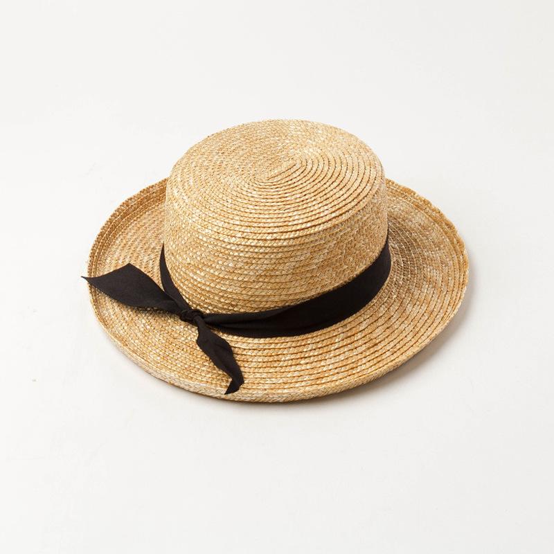 Spring and summer new bow decoration children's wide brim curled straw straw straw hat outdoor travel sun protection straw hat