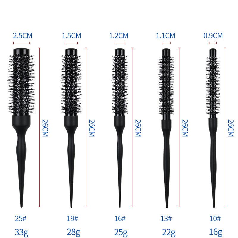 5pcs/set Black Aluminum Tube Hair Brush Comb Curly Round Hair Comb Professional Hairdresser Comb Salon Barber Styling Tool