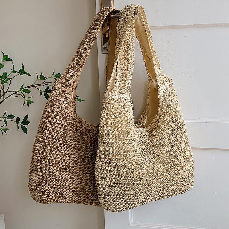 Yogodlns Borsa da spiaggia estiva per donna Borsa a tracolla intrecciata fatta a mano Borse da spiaggia per le vacanze al mare Borsa per ascella di grande capacità