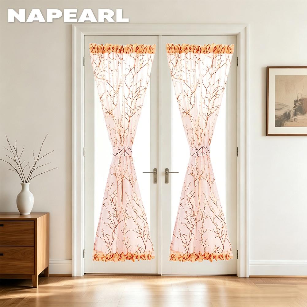 1 Peça Cortina de Porta Translúcida com Padrão Botânico NAPEARL, Cortina Simples com Bainha para Barra para Cozinha Quarto Sala de Estar Decoração de Casa