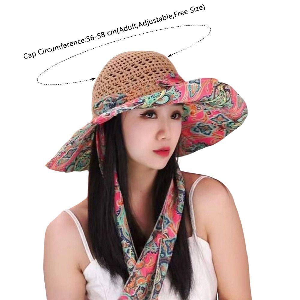 Breathable Beach Straw Hat Large Eaves Exquisite Flower Wide Brim Hat Foldable Uv Protection Handmade Hat Fashion Sunscreen