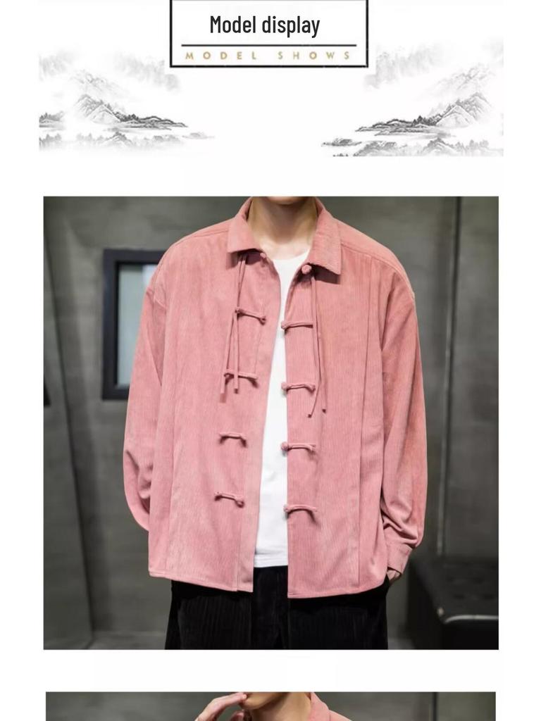 Herren Frühling Retro Chinesischer Stil Froschknopf Tang Anzug Hemd