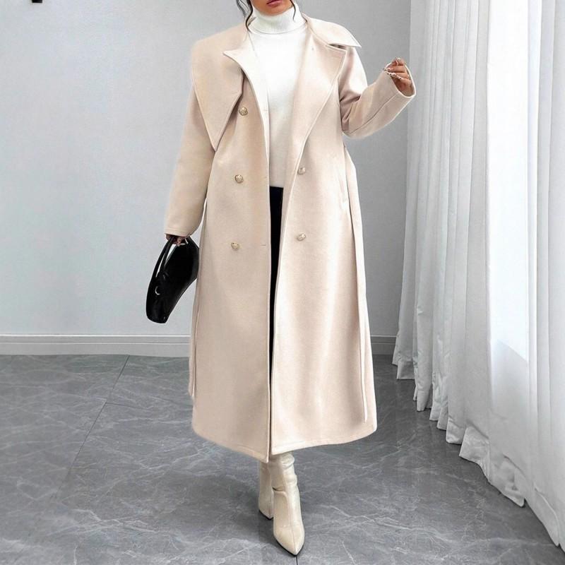 Womens Oversized Wool Blend Coat With Double Breasted Buttons Asymmetrical Collar Winter Warm Long Outerwear