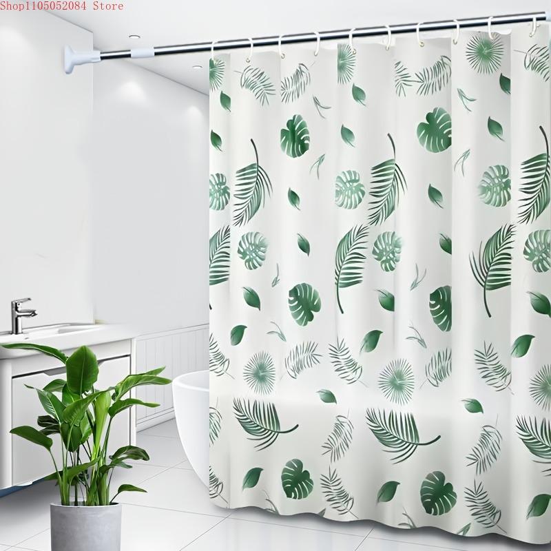 high quality shower curtain set featuring leaf - With Hooks Waterproof Mildew Proof Easy Install Washable