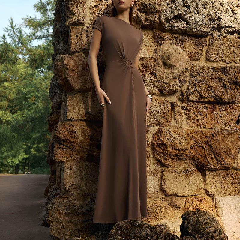 2025 Summer Fashion: European & American Short Sleeve Slimming Maxi Dress