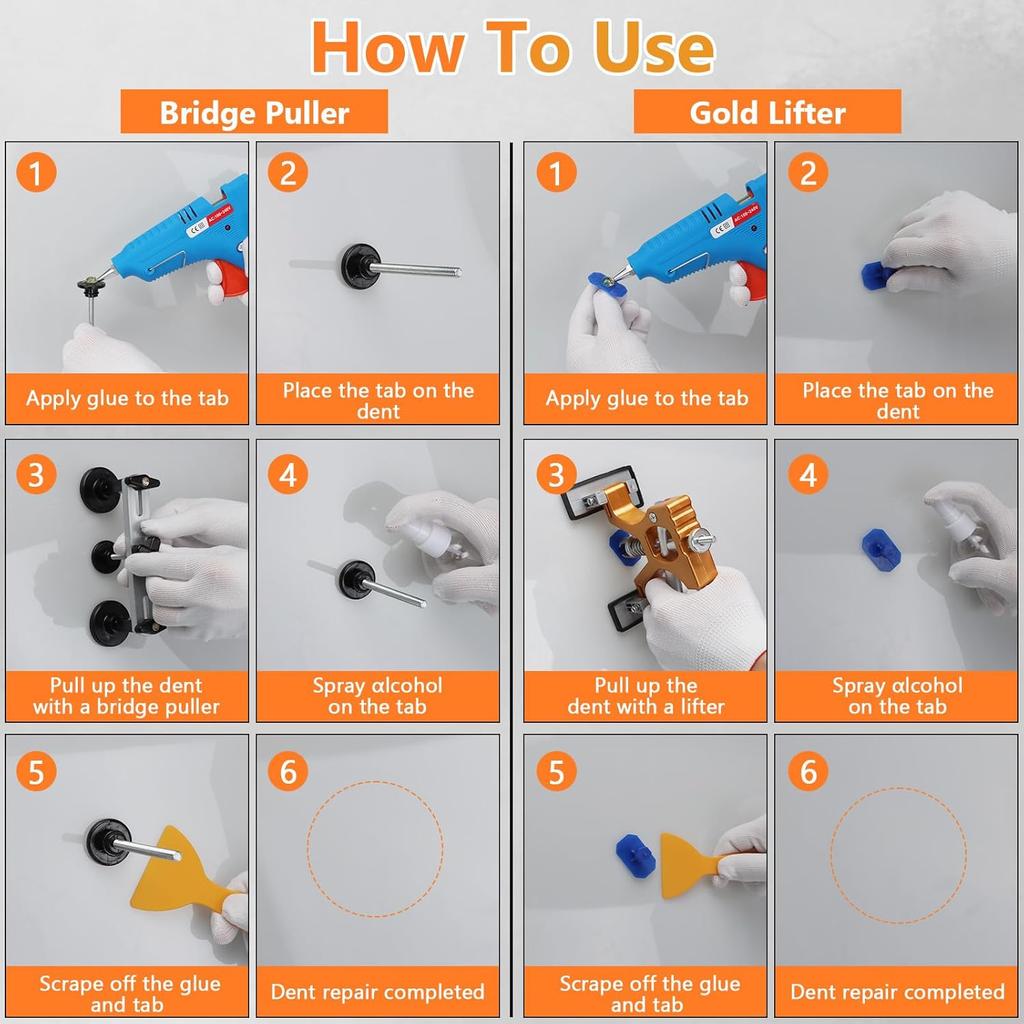 Car Dent Puller Kit, 45Pcs Paintless Dent Removal Tools with Adjustable Lifter & Bridge Puller for Car, Refrigerator Door Repair