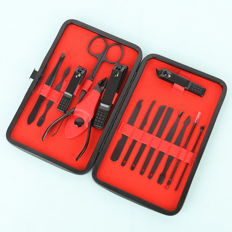 24-Piece Black & Red Manicure Set: Complete Nail Clipper and Beauty Tools Kit