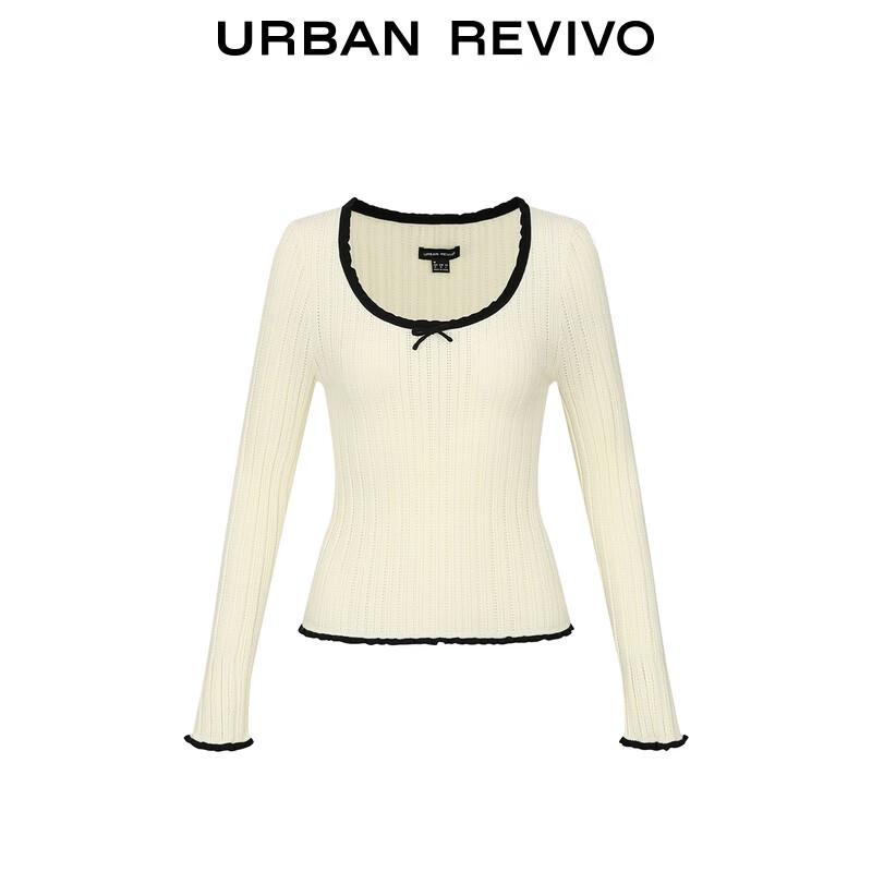 UR Women's Color-Block Ruffle Bow Knit Top