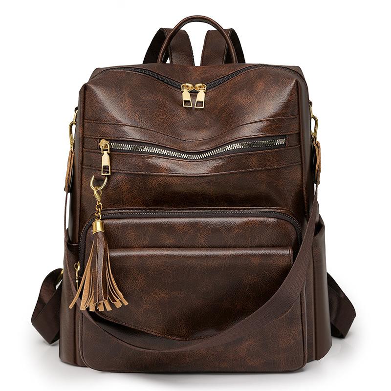 

Женский ретро рюкзак большой вместимости для поездок на работу с кисточкой кофейный